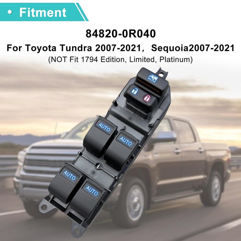 BELGEMAY LED Power Window Master Switch with Blue Illumination, Electric Door Lock Control Panel, Compatible with Toyota Part 84820-0R040 - Image 2